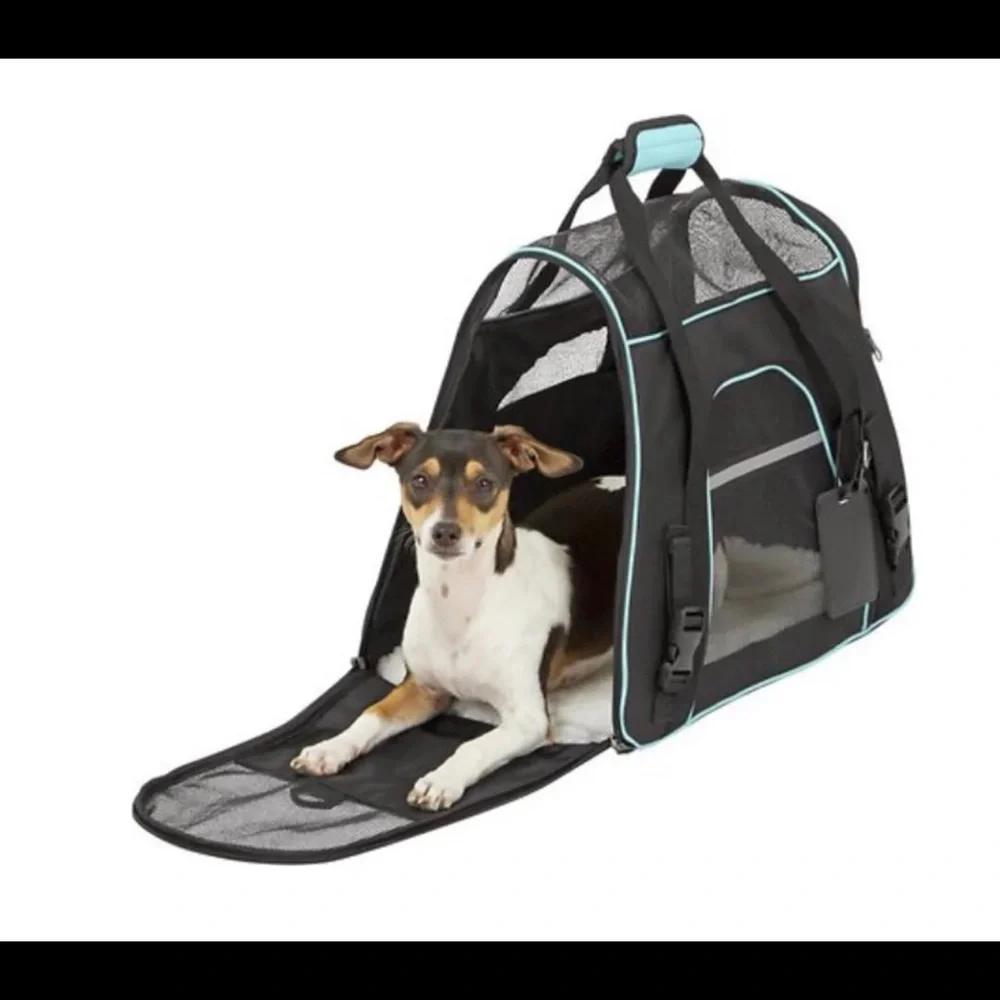 Frisco Basic Pet Carrier Bag Black with Turquoise Trim Black Sz. Med-Lg